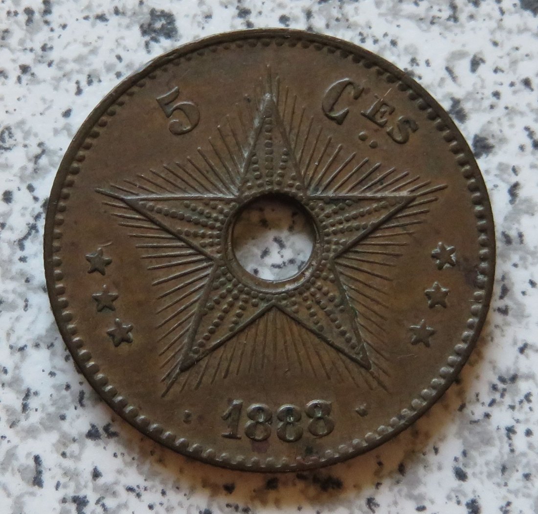  Belgisch Congo 5 Centimes 1888 über 1887   