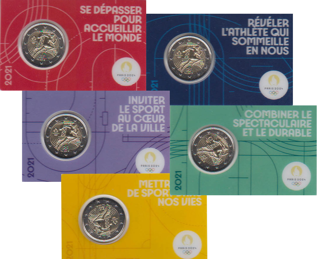  Offiz Coincard 5 x 2-€-Sondermünze Frankreich *Olymp. Sommerspiele 2024 in Paris * 2020   