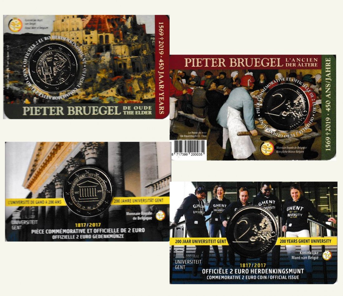  Coincard 2 x 2€-Sondermünze Belgien *Pieter Bruegel* 2019 + *Uni Gent* 2017   