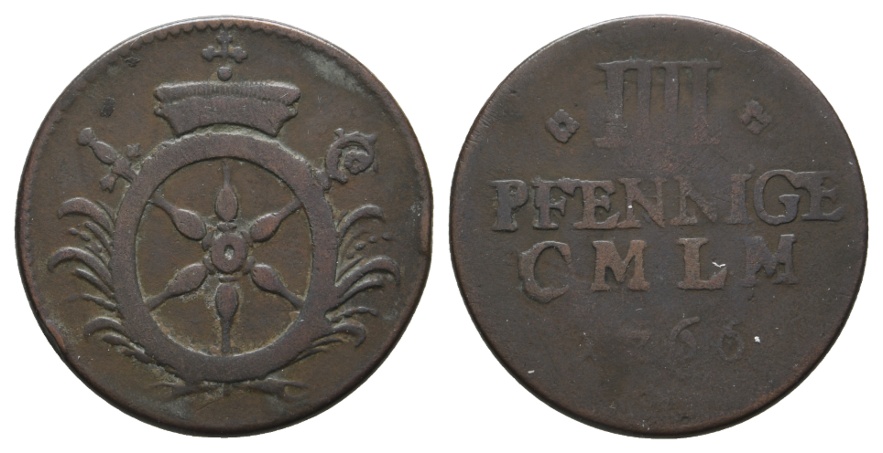  Altdeutschland; Mainz Erzstift; Pfennig 1766   