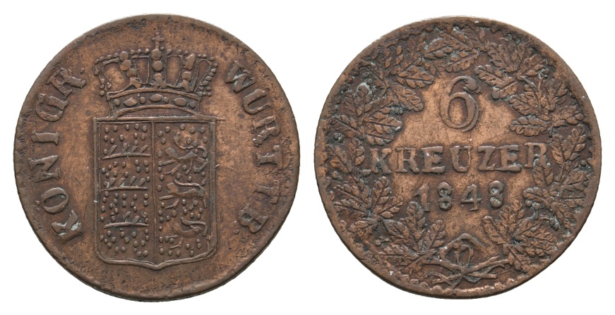  Altdeutschland; Württemberg: Kreuzer 1848   