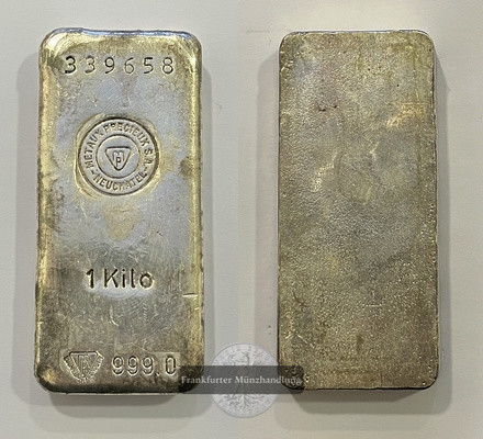  Frankreich Silberbarren 1 KG Metaux Precieux S.A. Neuchatel FM-Frankfurt Feinsilber: 999g   