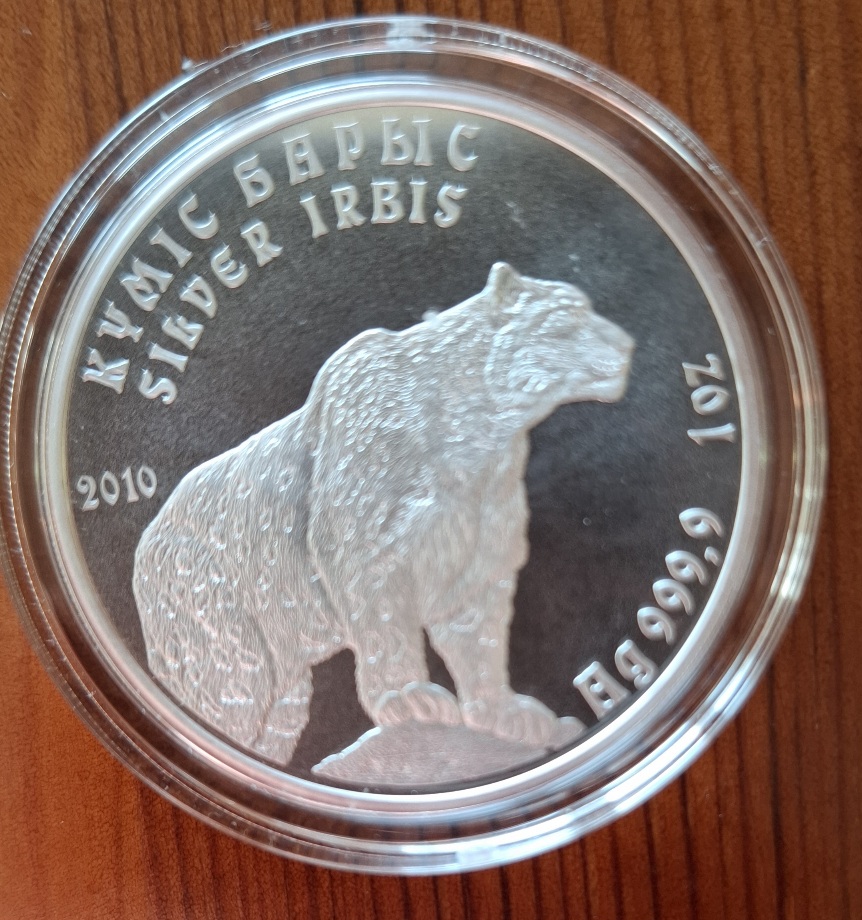 Kasachstan 1 Oz Silber bu 2010 Irbis Schneeleopard, Auflage: 5.000   