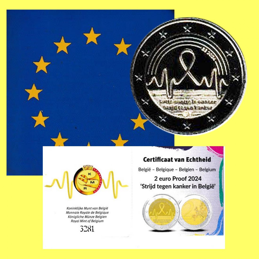  Offiz. 2-Euro-Münze Belgien *Kampf gegen den Krebs* 2024 *PP* nur 5.000St   