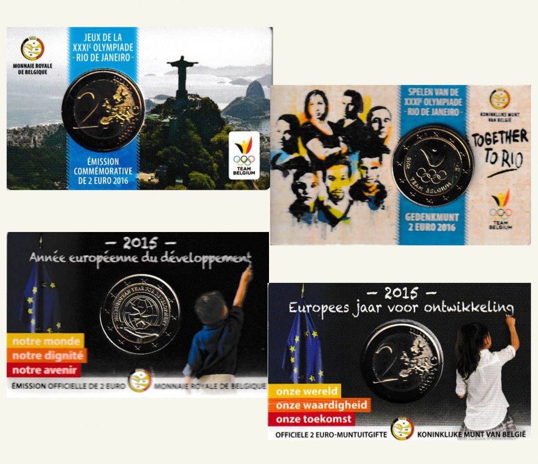  Coincard 2 x 2€-Sondermünze Belgien *Olymp. Rio* 2016 + *Jahr der Entwicklung* 2015   