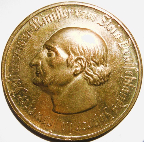  Westfalen, 5 Mill. Mark 1923, 3-zeilig mit MK., Kupfer/Zink vergoldet, J N21   