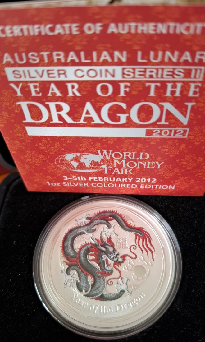  Australien 1 $ 1 oz Silber 2012 Coloured Coin Dragon Lunar Serie II Jahr des Drachen 2012   