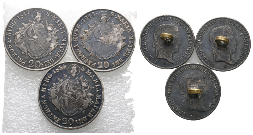  3 Knöpfe; 20 Kreuzer 1817 / 1848 / 1854   