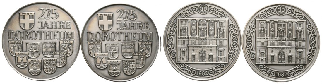  2 Medaillen 1982; 275 Jahre Dorotheum Wien; versilbert; je 50 g; Ø 50,0 mm   