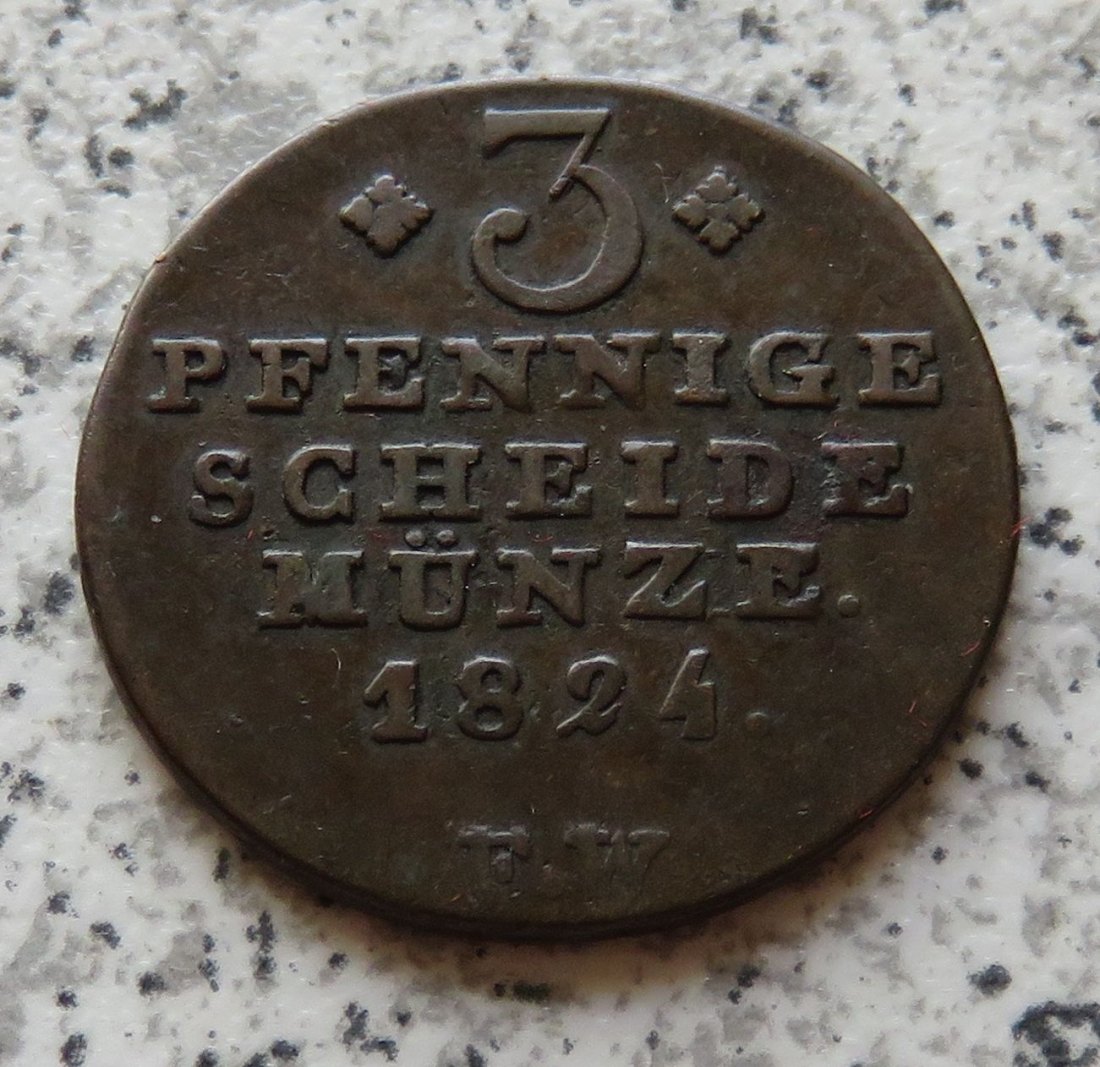  Waldeck-Pyrmont 3 Pfennige 1824 FW   