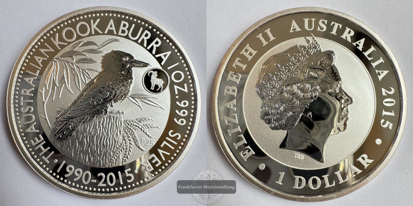  Australien 1 Dollar 2015  Kookaburra Goat-PRIVY FM-Frankfurt KM#3086 Feinsilber: 31,1g   