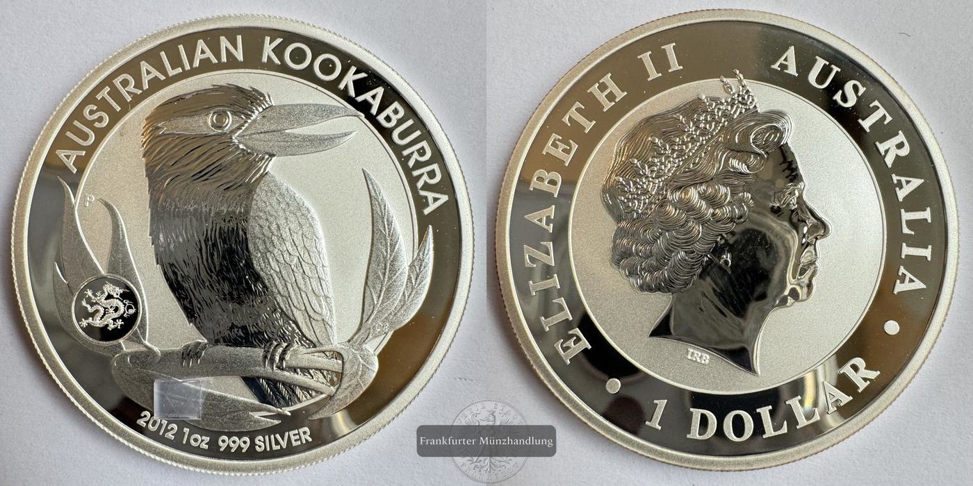  Australien 1 Dollar 2012 Kookaburra Dragon-PRIVY FM-Frankfurt KM#1692 Feinsilber: 31,1g   