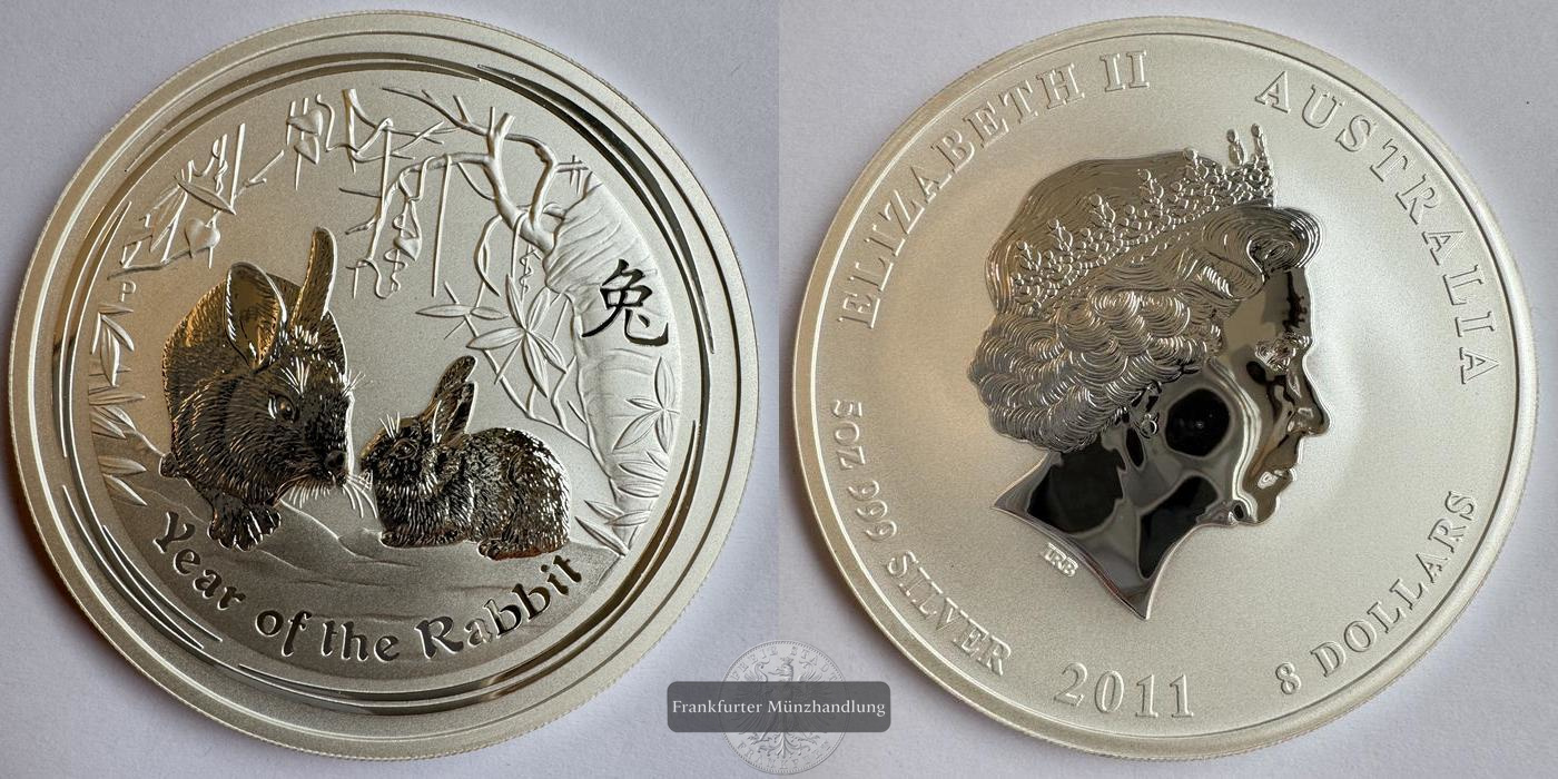  Australien  8 Dollar 2011  Year of the Rabbit FM-Frankfurt KM#1477 Feinsilber: 155,34g   