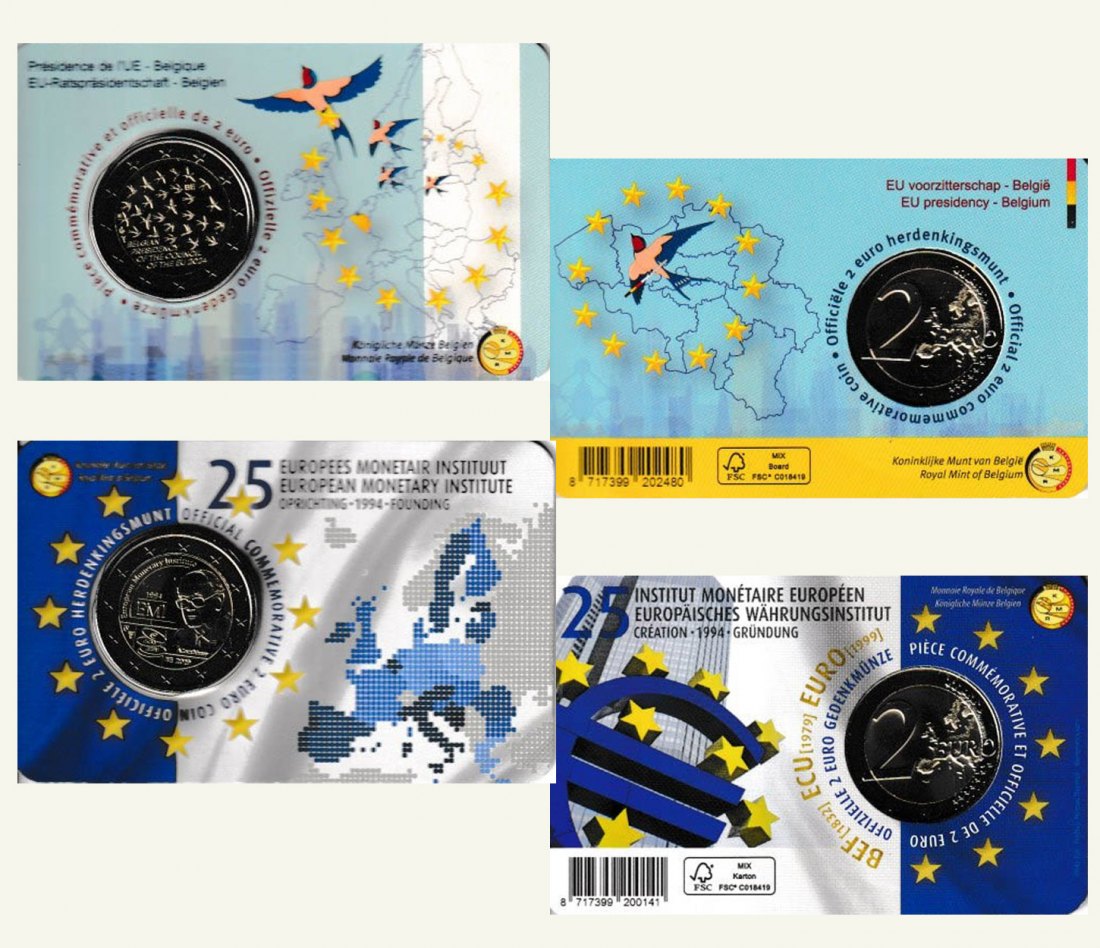  Coincard 2 x 2€-Sondermünze Belgien *EU-Präsidentschaft* 2024 + *EMI* 2019 nur 62.000St!   