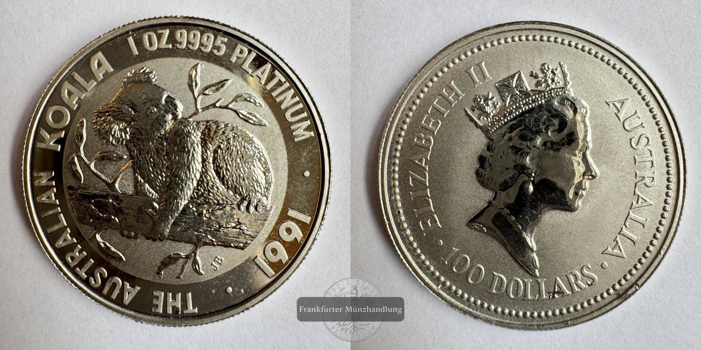  Australien 100 Dollars Koala 1991 (1990-91) FM-Frankfurt KM#149 Feinplatin: 31,1g   