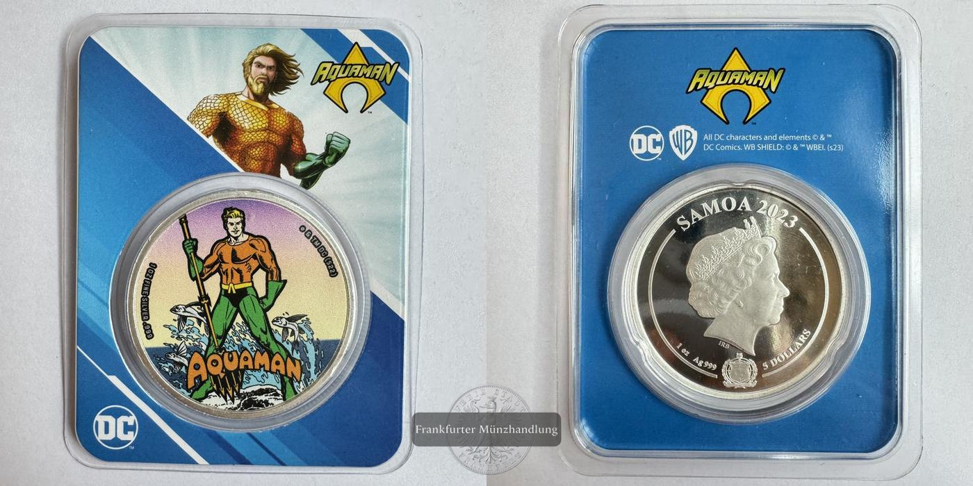  Samoa 5 Dollars (Posthumous-Aquaman-Coloured) 2023 FM-Franlkfurt Feinsilber: 31,1g   