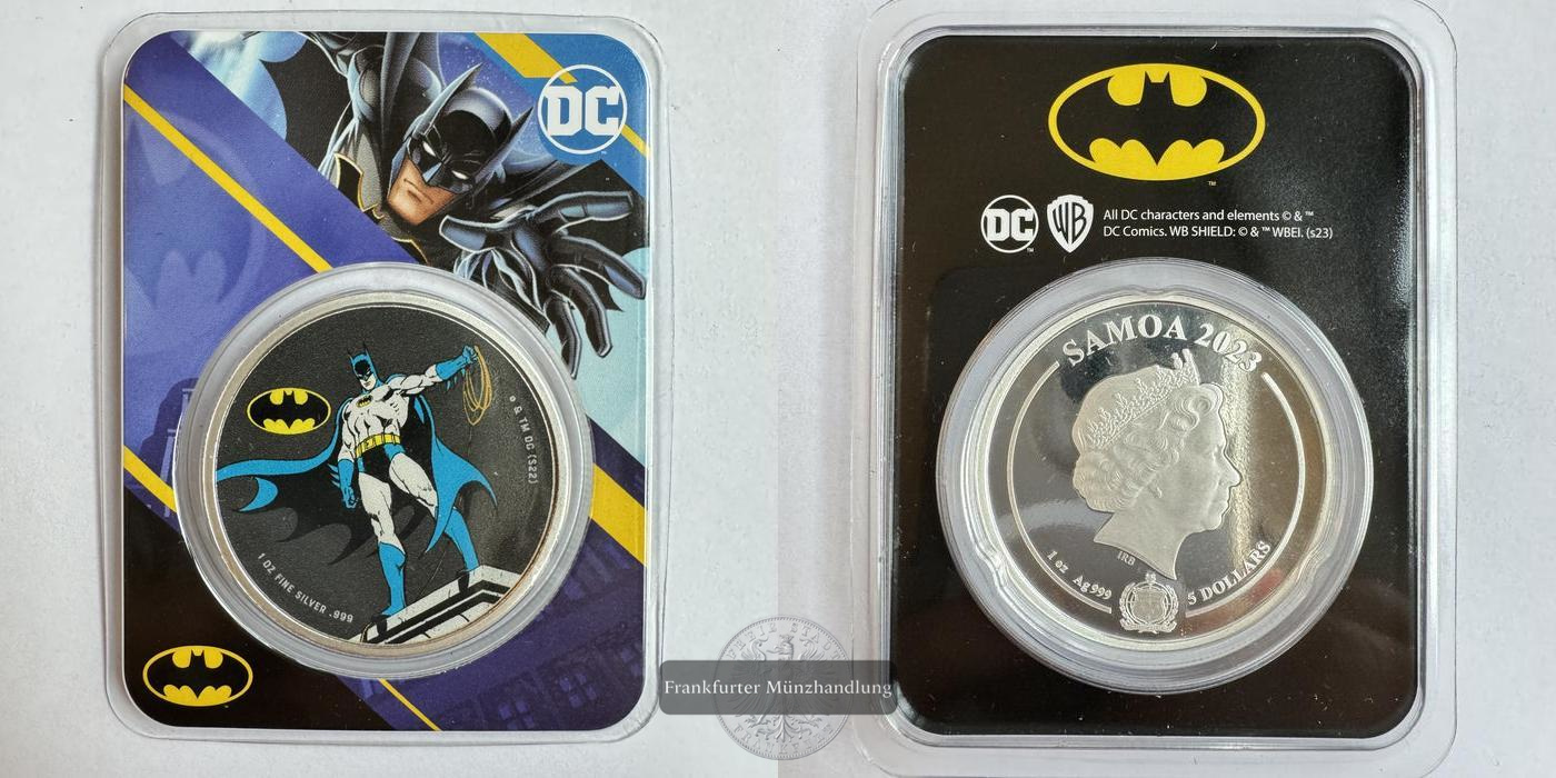  Samoa 5 Dollars (Posthumous-Batman-Coloured) 2023 FM-Frankfurt KM#782.1 Feinsilber: 31,1g   