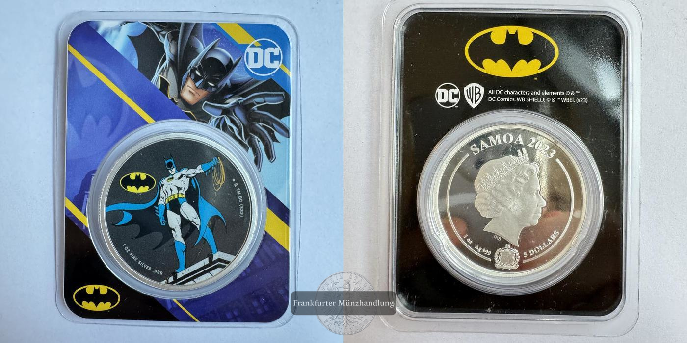  Samoa 5 Dollars (Posthumous-Batman-Coloured) 2023 FM-Frankfurt KM#782.1 Feinsilber: 31,1g   