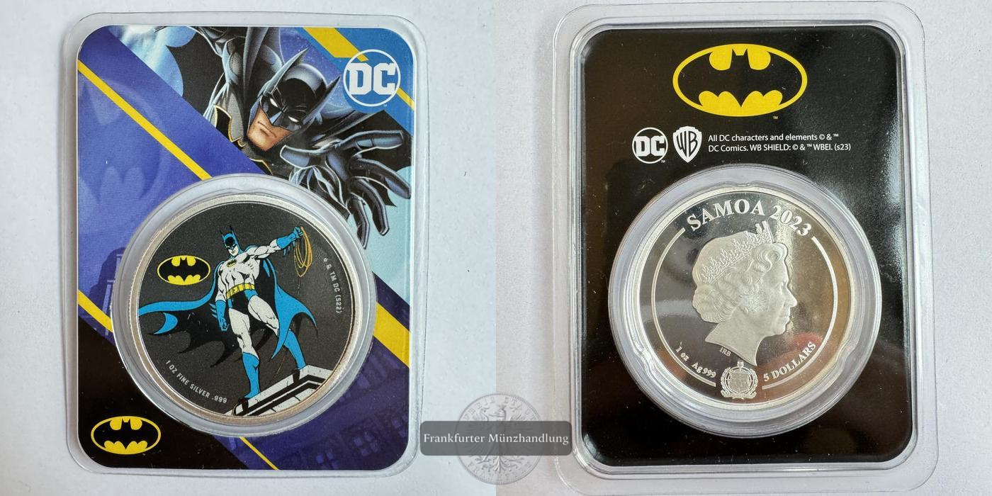  Samoa 5 Dollars (Posthumous-Batman-Coloured) 2023 FM-Frankfurt KM#782.1 Feinsilber: 31,1g   