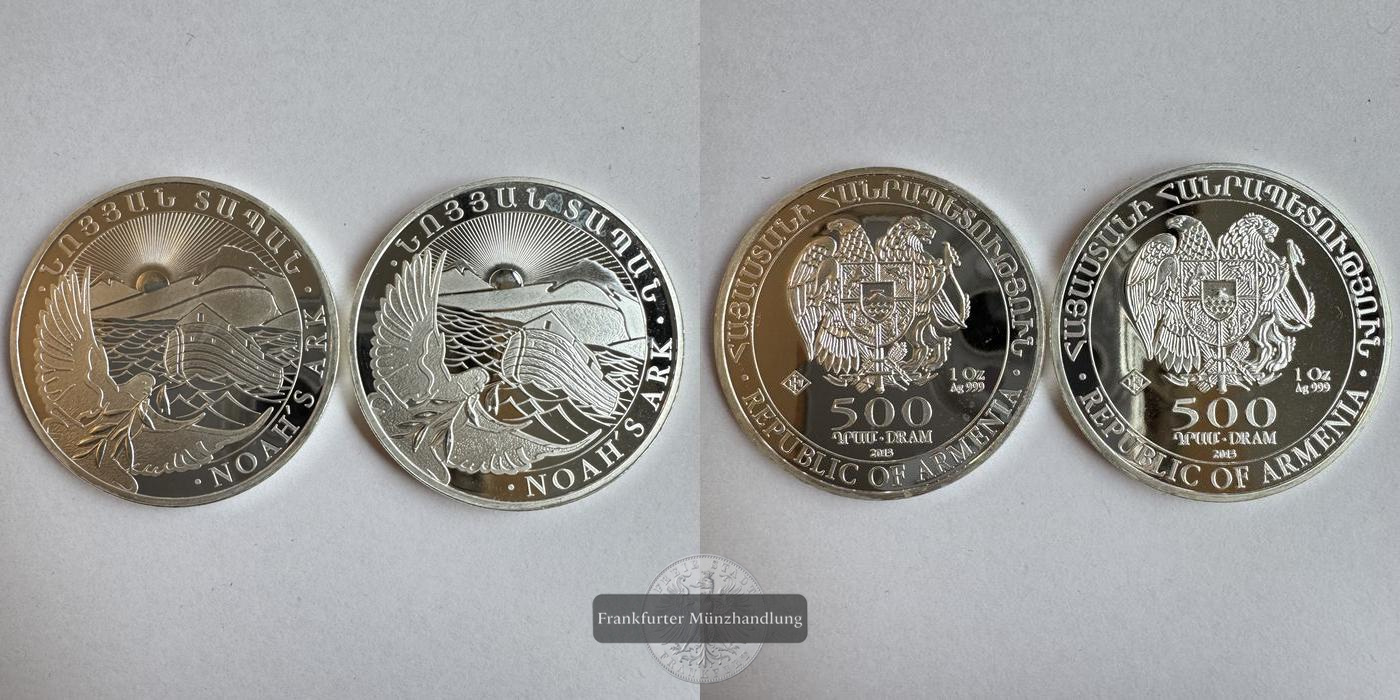  Armenien 2 x 500 Dram 2013 (2011-2025) Arche Noah FM-Frankfurt KM#196 Feinsilber: 62,2g   