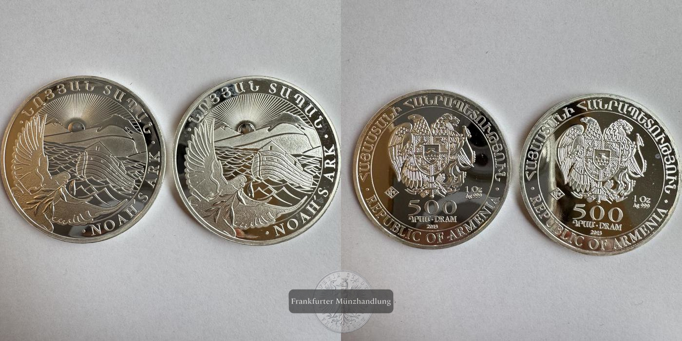 Armenien 2 x 500 Dram 2013 (2011-2025) Arche Noah FM-Frankfurt KM#196 Feinsilber: 62,2g   