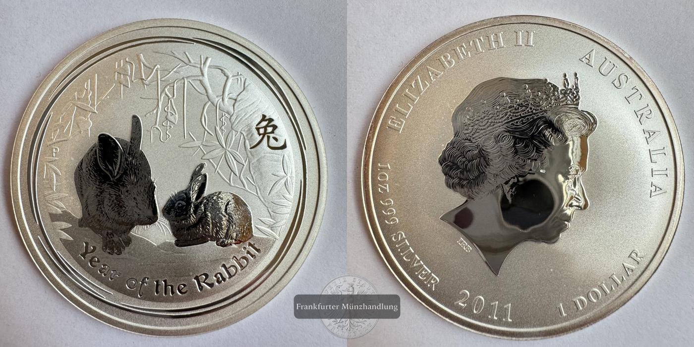  Australien 1 Dollar Year of the Rabbit 2011 FM-Frankfurt KM#1475 Feinsilber: 31,1g   