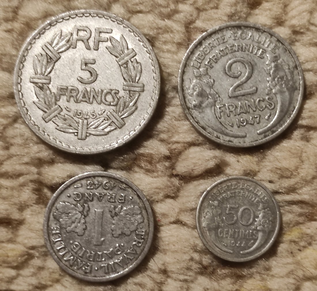  Set 24/2: Frankreich 4 alte Münzen ALU   