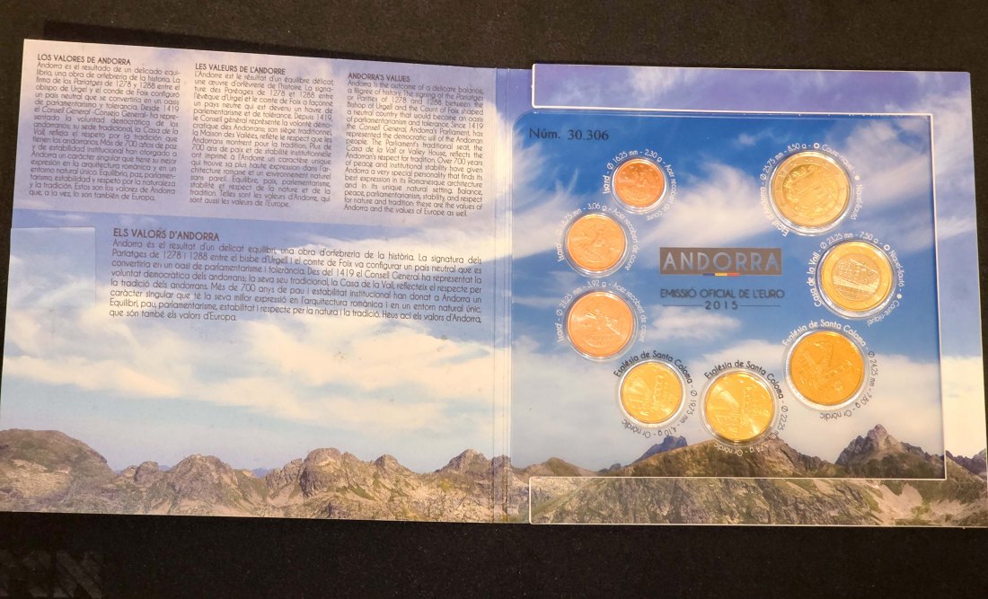  Andorra - EMISSIÓ OFICIAL DE L'EURO 2015 im Blister 3,88 Euro KMS Kursmünzensatz   