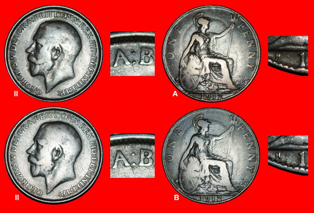  Ⰿ MISTRESS OF SEAS: GREAT BRITAIN ★ PENNY 1912H 2 DISCOVERY COINS! GEORGE V★LOW START! ★ NO RESERVE!   