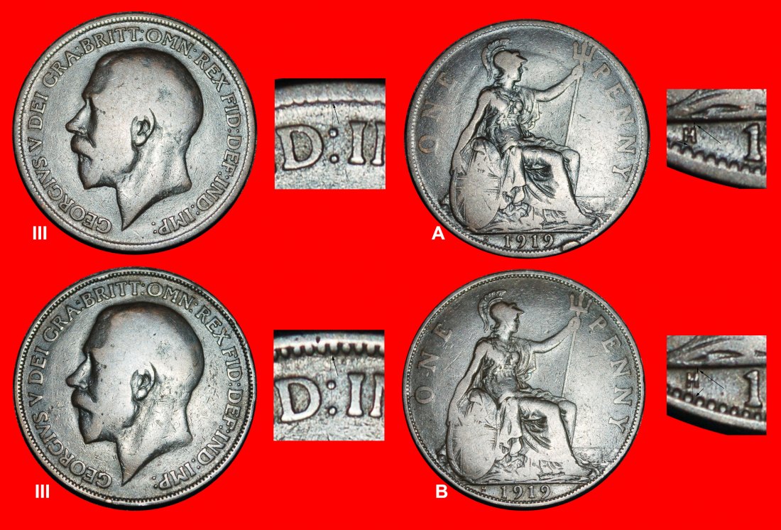  Ⰿ MISTRESS OF SEAS: GREAT BRITAIN ★ PENNY 1919H 2 DISCOVERY COINS! GEORGE V★LOW START! ★ NO RESERVE!   