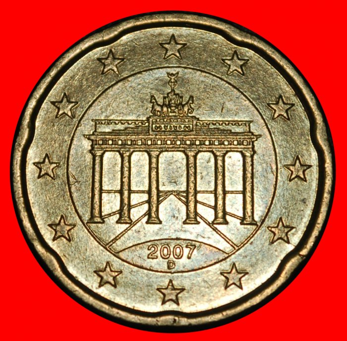  Ⰿ NORDIC GOLD (2002-2025): GERMANY★20 EURO CENTS 2007D BAVARIA SPANISH ROSE★LOW START! ★ NO RESERVE!   