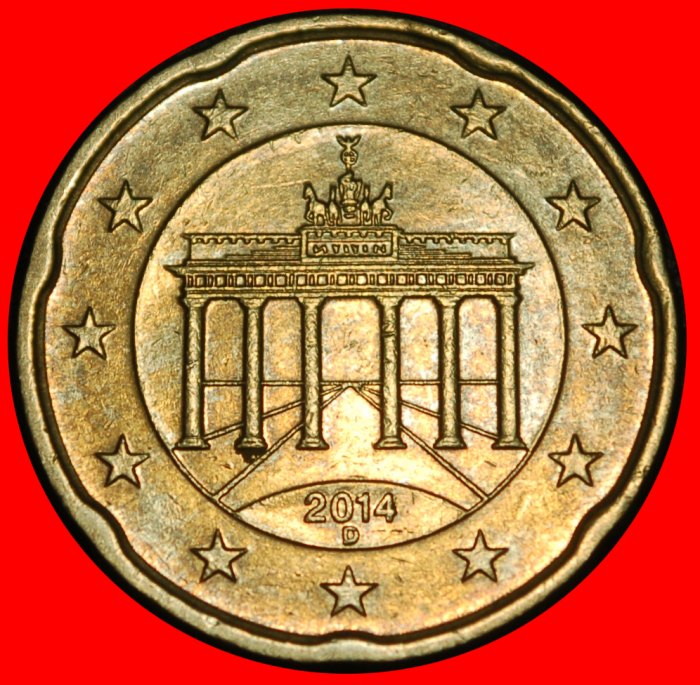  Ⰿ NORDIC GOLD (2007-2025): GERMANY★20 EURO CENTS 2014D BAVARIA SPANISH ROSE★LOW START! ★ NO RESERVE!   