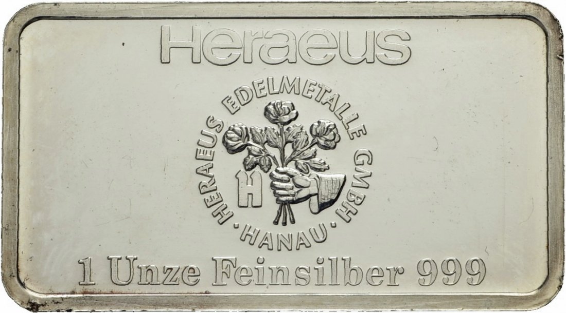  Heraeus 1 Unze Silber Barren 30,92 g Feinsilber 999 Deutsche Einheit 3. Oktober 1990   