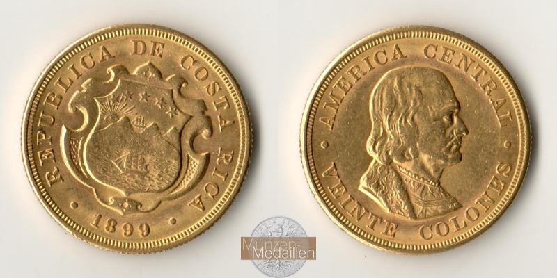 Costa Rica MM-Frankfurt  Feingewicht: 14g 10 Colones 1899 