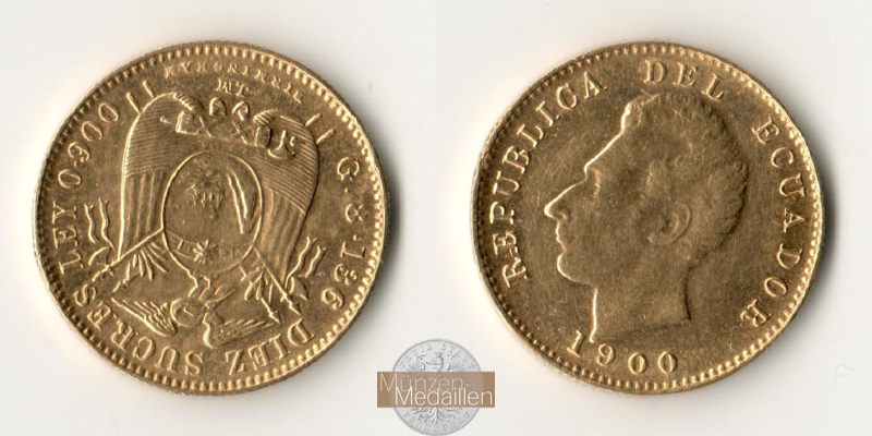 Ecuador MM-Frankfurt  Feingold: 7,32g 10 Scures 1900 