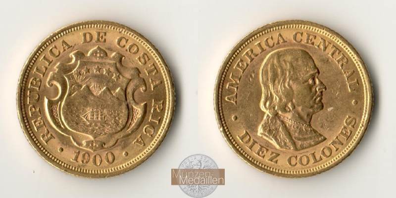 Costa Rica MM-Frankfurt  Feingewicht: 7g 10 Colones 1900 