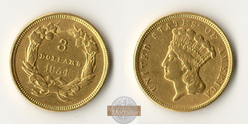 USA MM-Frankfurt  Feingewicht: 4,5g 3 Dollars - Native Princess 1855 