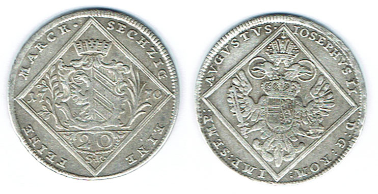  SZAIVERT ALTDEUTSCHLAND KLEINMÜNZEN NÜRNBERG 20 KREUZER 1770 ADLER WAPPEN   