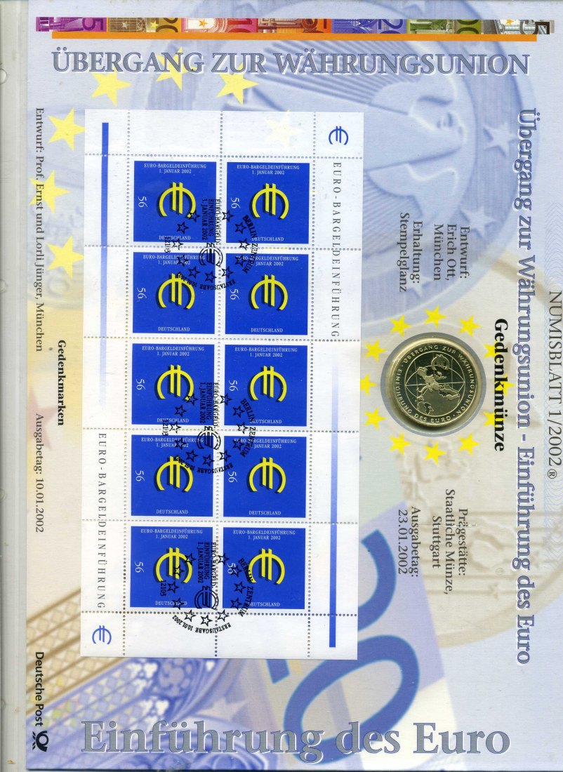  10 Euro 2002 Währungsunion im seltenen Numisblatt der Deutschen Post   