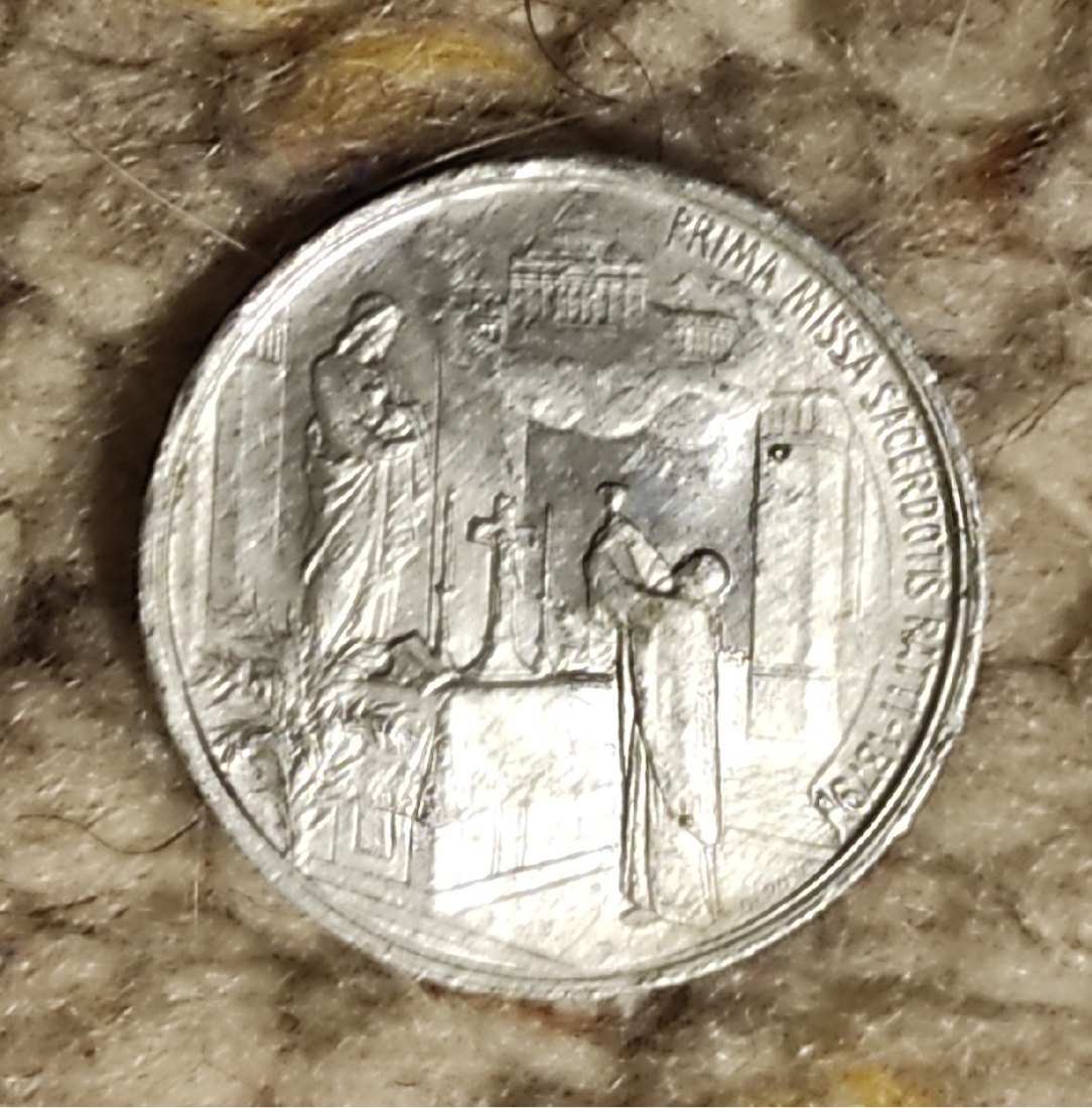  Aluminium Jeton Vatikan Pius XI Inschrift: Prima missa Sacerdotis Ratti 1879   