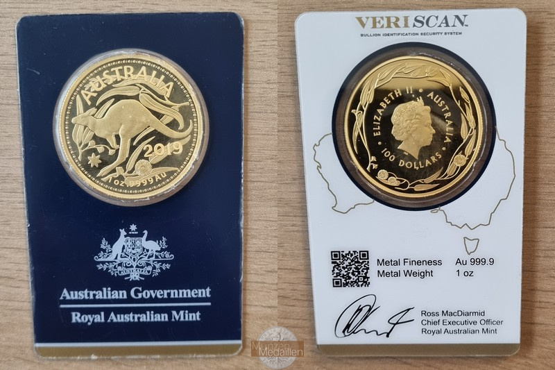 Australien MM-Frankfurt Feingewicht: 31,10g 100 Dollar Känguru 2019 