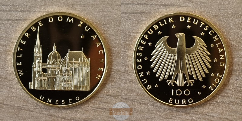 BRD MM-Frankfurt Feingewicht: 15,55g Gold 100 EUR (Aachen) 2012 G stempelglanz