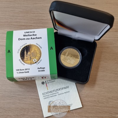 BRD MM-Frankfurt Feingewicht: 15,55g Gold 100 EUR (Aachen) 2012 G stempelglanz
