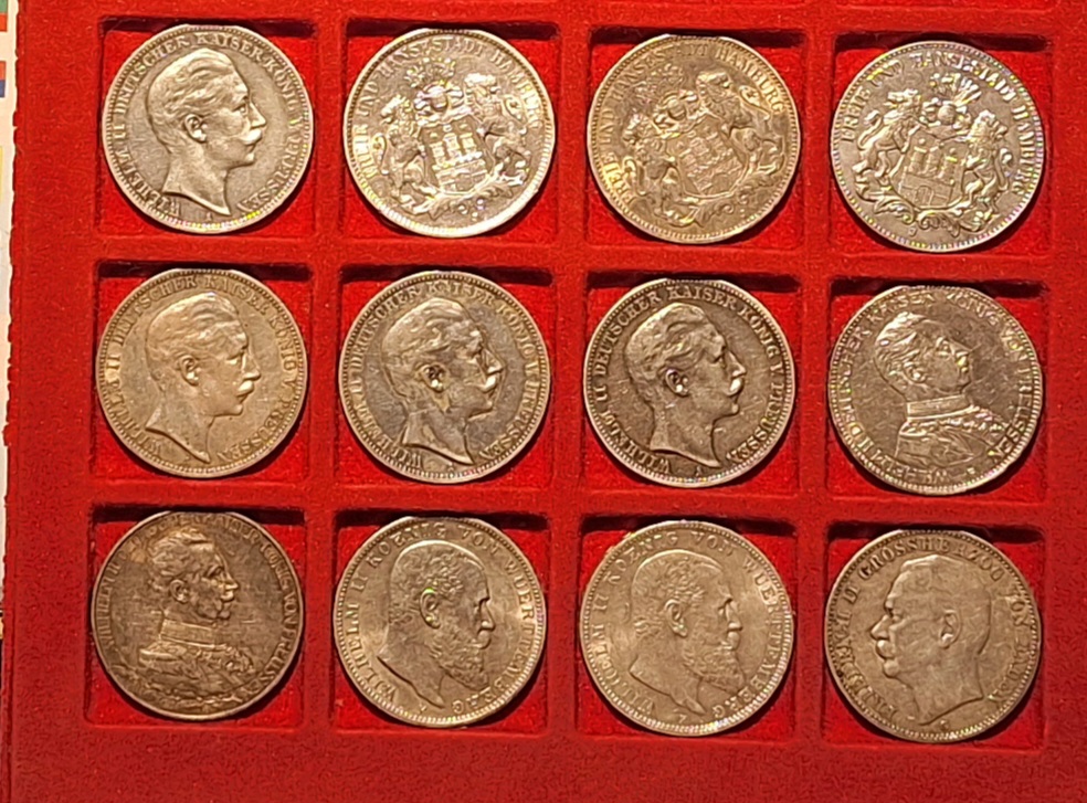  Deutsches Kaiserreich. Lot 12x3Mark. 1909-1914 Silber unter Kurs   