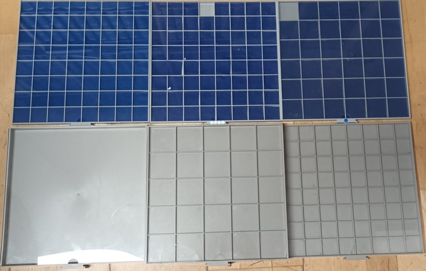  BEBA Maxi; 8 Schubladen mit Abdeckscheiben, gebraucht, ohne Kasten, teilw. mit Vlies   