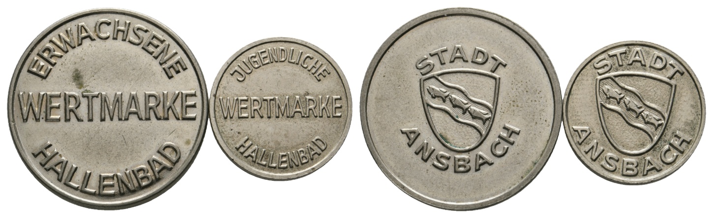  Bayern, Ansbach, Wertmarken (2 Stück) Erwachsene/Jugendliche Hallenbad; Menzel 637   