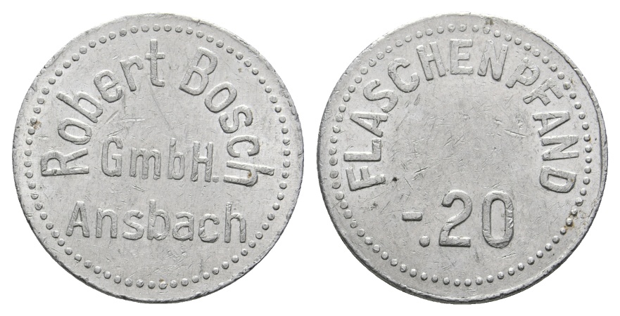  Bayern, Ansbach, Robert Bosch GmbH, Flaschenpfand 0.20; Menzel -   