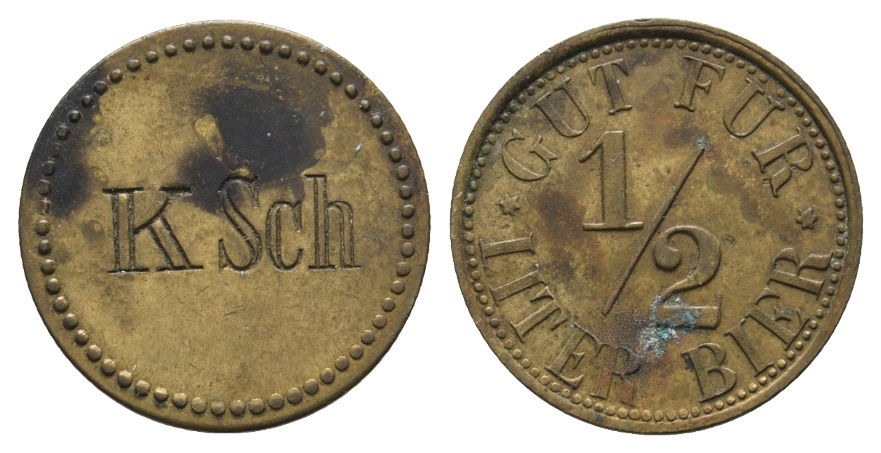  Bayern, Ansbach?, KSch (Karl Schober), Gut für 1/2 Liter Bier; Menzel -   