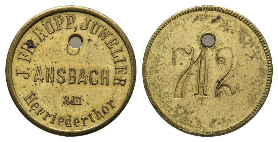  Bayern, Ansbach, J.Fr.Rupp, Juwelier am Herriederthor, 712; Menzel -, gelocht   