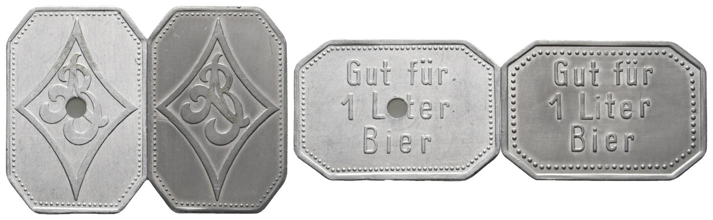  Bayern, Aldersbach (Brauerei); AB, Gut für 1 Liter Bier (2 Marken); Menzel 232.2/232.3   